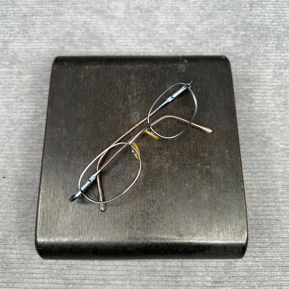 Guess Oval Y2K Eyeglasses Gunmetal Blue Metal Frame Bronze Temples Vintage Style